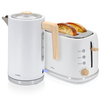 Briebe Nordic Set Toaster 2 Scheiben Breite Schlitze + Wasserkocher 1,7L Elektrischer, SKT1167WHT, Weiß, 2200W