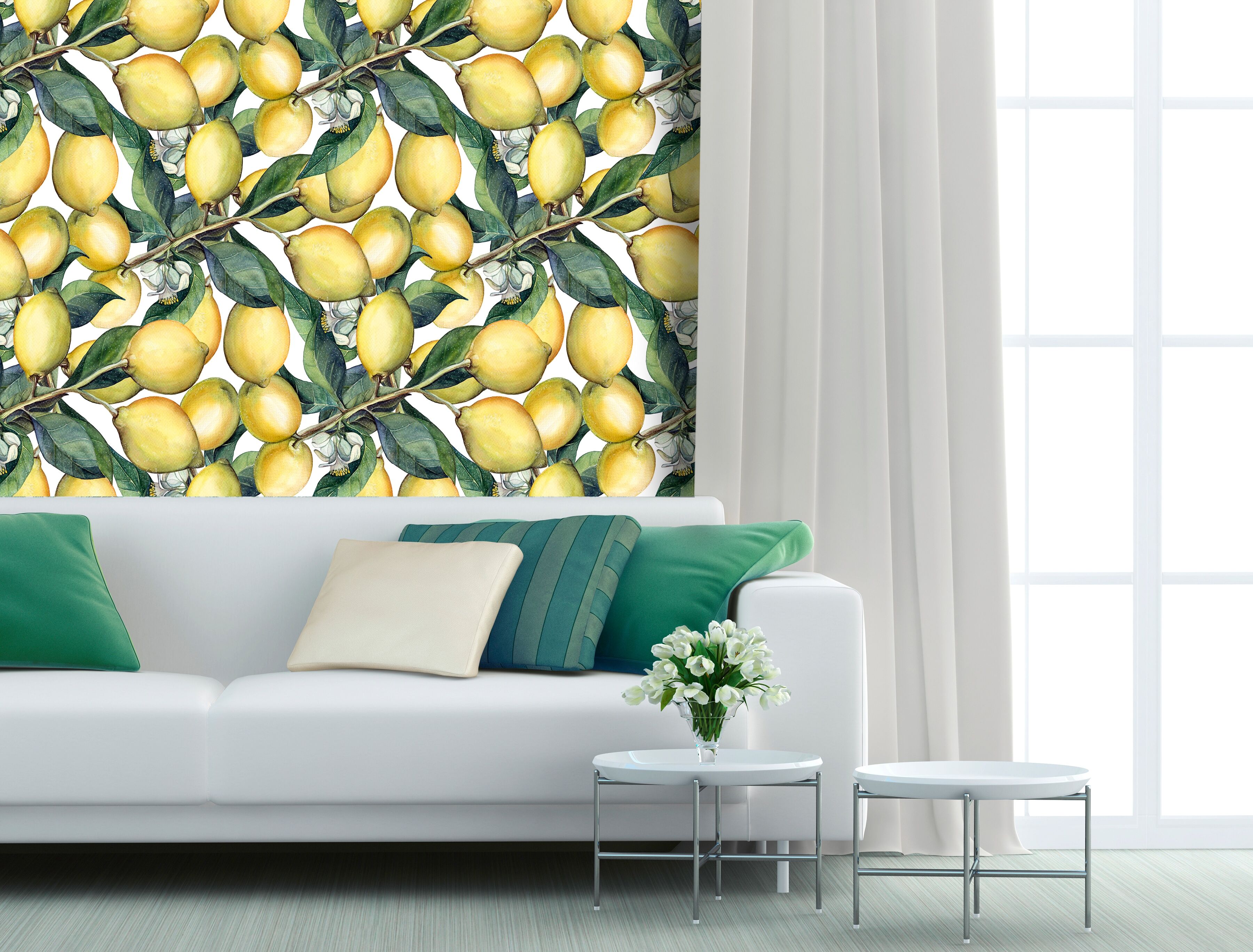 Vinyltapete QUEENCE "Zitronen", gelb, B:0,9m L:2,5m, Vinyl, Tapeten, Vinyltapete, 90x250cm, selbstklebend, kinderleichte Anbringung,, Sticker gelb B/L: 0,9m x 2,5m