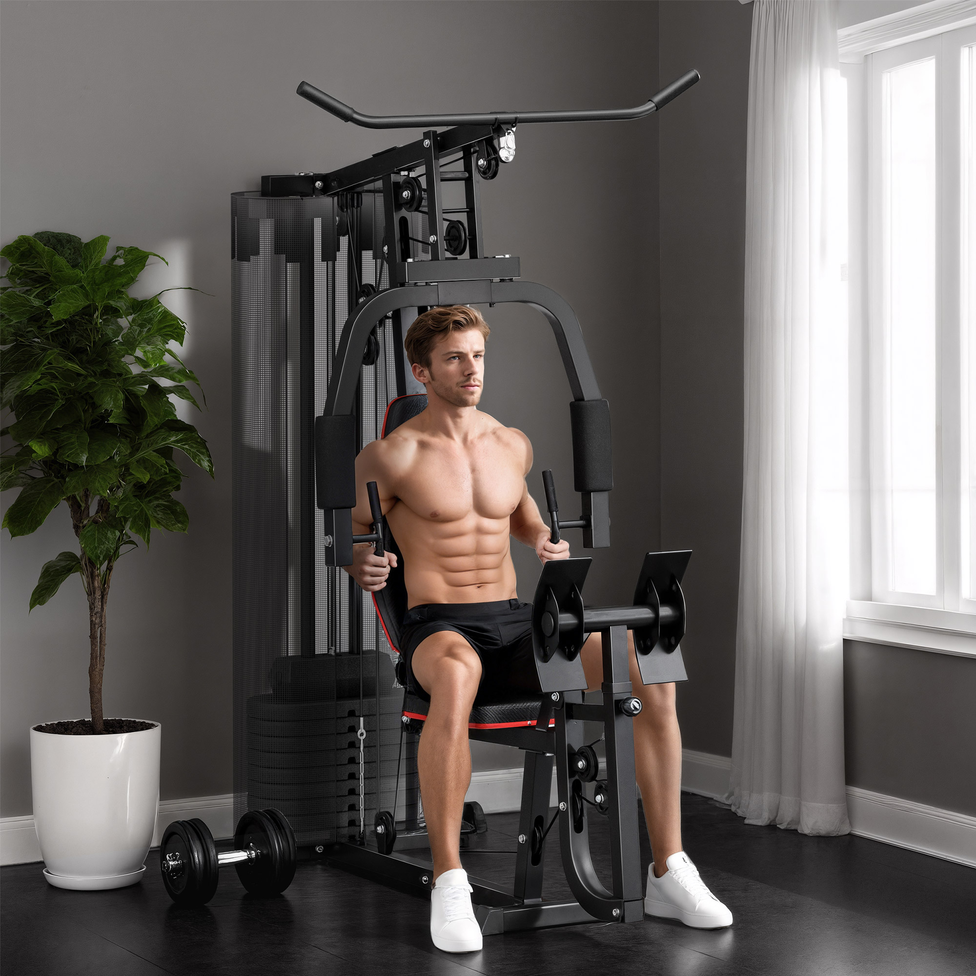 Sportnow Stazione Fitness Multifunzione con 45 kg di Pesi per Home Gym, 160x108x200 cm, Nero