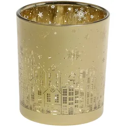 Chic Antique Weihnachtlicher Goldener Teelichthalter mit Muster, H10/Ø 9 cm