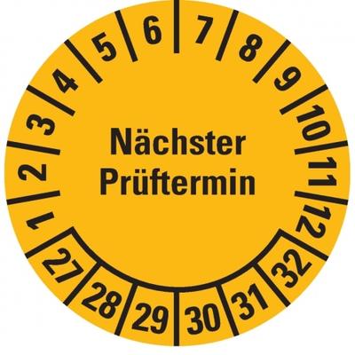 Dreifke® Prüfplakette Nächster Prüftermin 27-32, gelb, Dokumentenfolie, Ø 20mm, 180/Heft