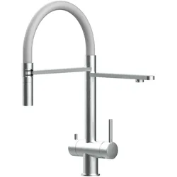 Kurzversion 45CM - 3 Wege Wasserhahn Küchenarmatur, Edelstahl Massiv mit 360° schwenkbarem Auslauf, abnehmbare 2 strahl Handbrause, Gebürstet / Grau