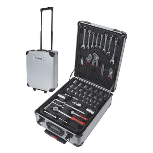 Toolland Gereedschapskoffer 260-delig met wielen en telescopisch handvat, Aluminium