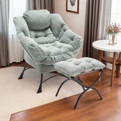 "27.52"" Cotton Lazy Chair & Ottoman Sets with Ottoman and Armrests and Side Pocket and Steel Frame"