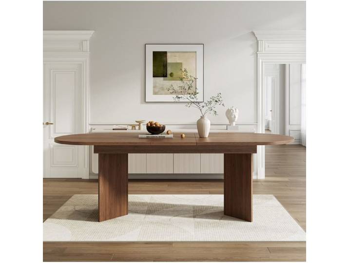 ROVRYN table a manger extensible 140/180 x 90 cm 6 a 8 personnes MDF noyer coins arrondis