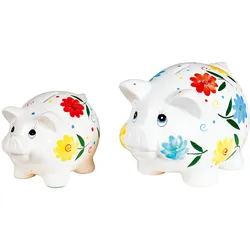 Sparschwein Blumendeko mit Schloß Porzellan 23cm