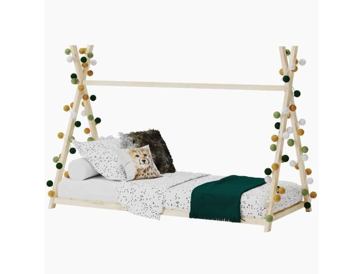 Lit cabane enfant WEBER SIOUX - 90x190 cm - Pin massif - Naturel - Montessori - Sommier inclus