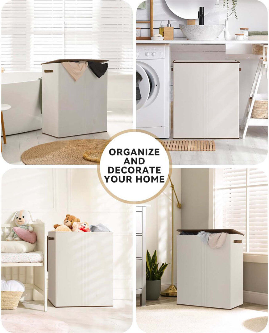 Latitude Run Bhargava Fabric Laundry Hamper Fabric/White 67 x 57 x 38