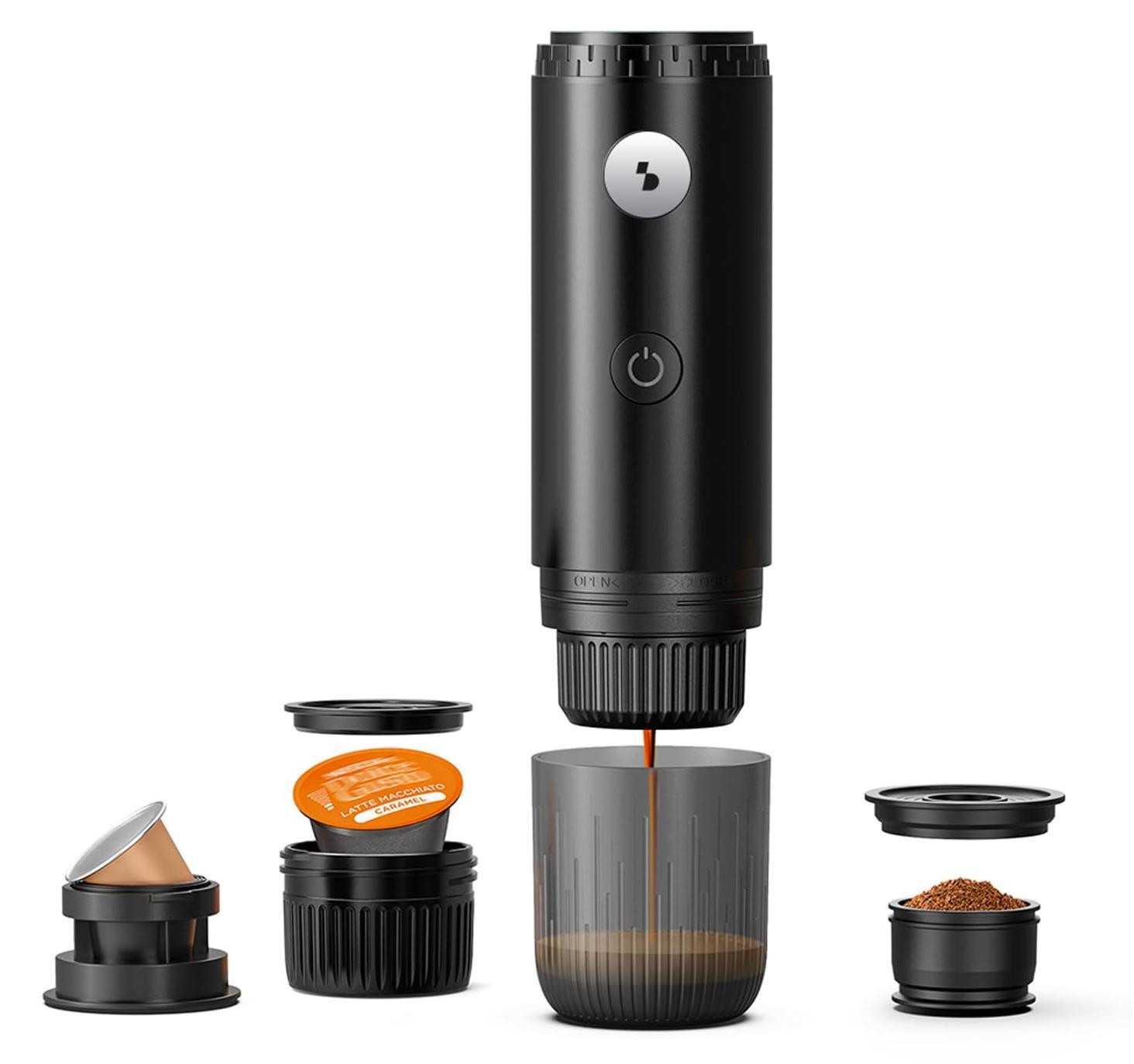 Beper P101CAF250 Draagbare 3-in-1 Espressomachine, Oplaadbaar en Compatibel