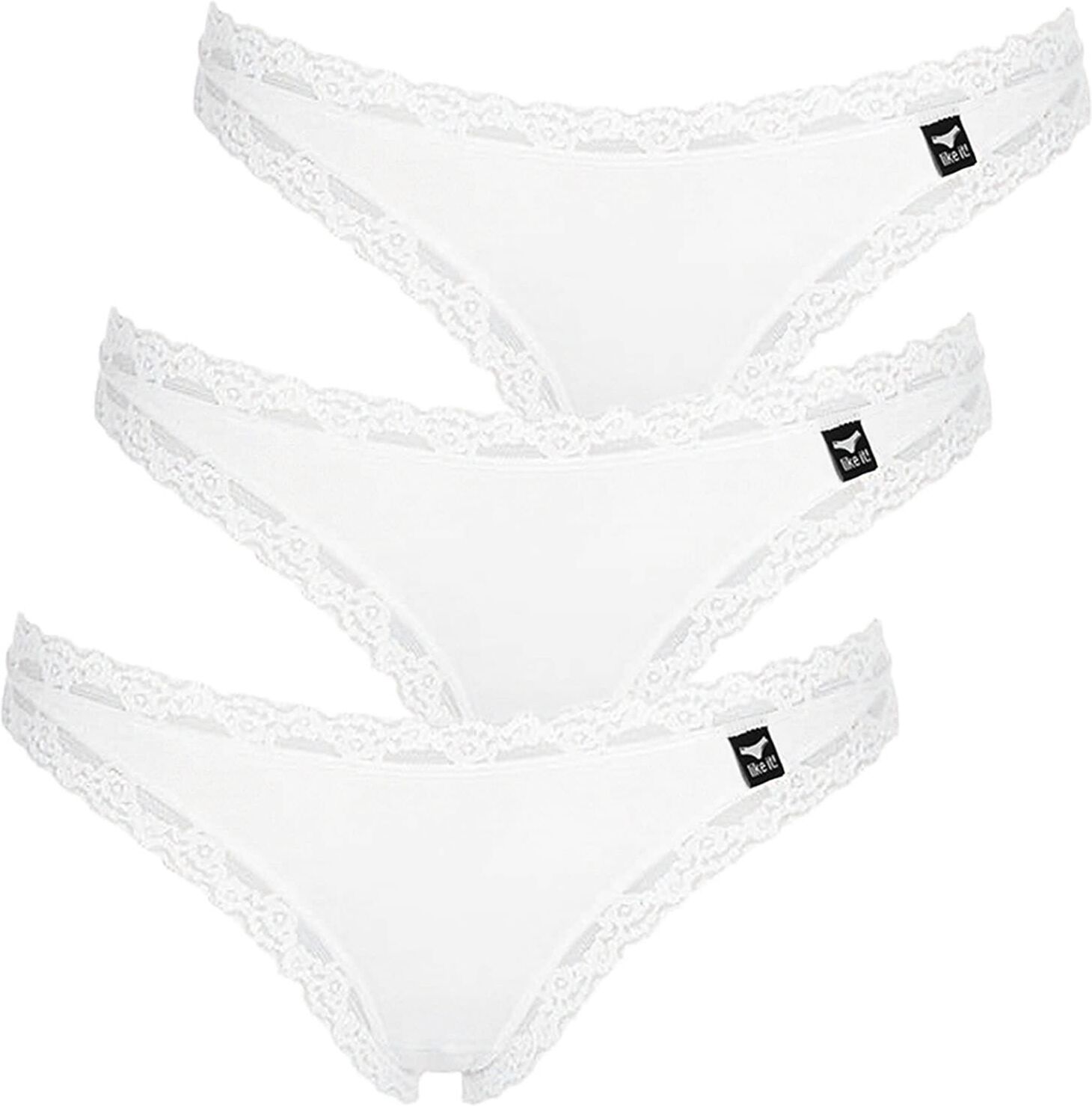 Like It! String LIKE IT "3er Pack Damen String Olivia", Damen, Gr. S, Stoff, weiß, Stoff, Obermaterial: 92% Polyamid PA. 8% Elasthan EL., Unterhosen String