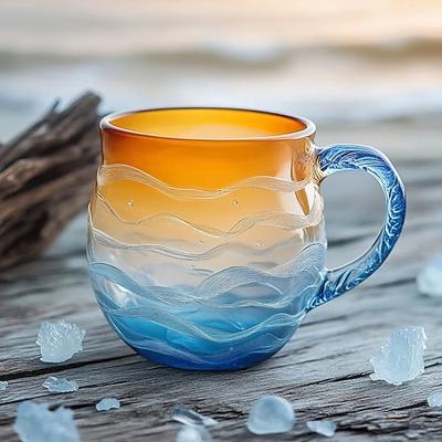 Wellenbecher aus Seeglas, 12 oz handgefertigte Kaffeetasse aus Ozeanwellenglas, Kaffeebecher mit isoliertem Griff, kreative Teetasse mit Meereswellentextur zum Trinken, für heiße kalte Getränke