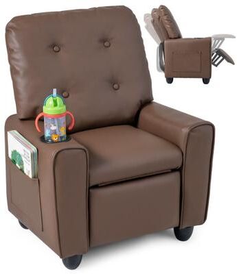 Costway Kids Recliner with Cup Holder & Armrests and Adjustable Backrest Footrest-Brown
