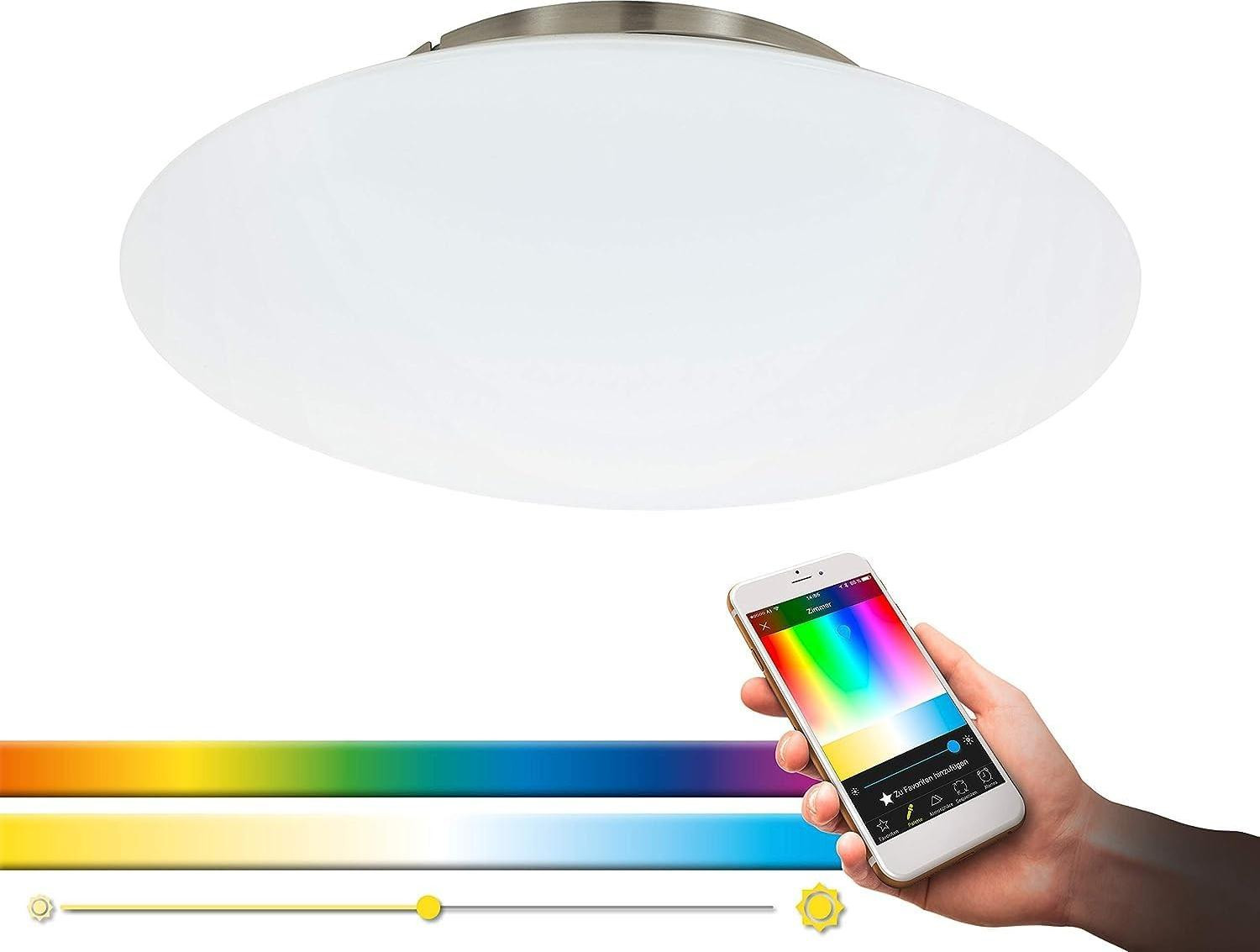 Eglo Frattina-C Slimme Plafondlamp met Bluetooth, Wit, Satijnstalen Afwerking