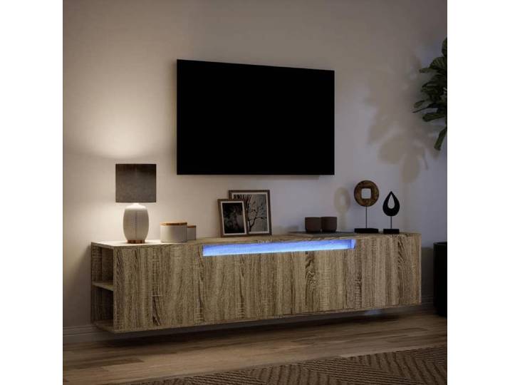 NEUF Armoire TV - Brun - Meuble TV/HIFI - Montage mural - avec LED - chêne sonoma 180x31x39 5 cm TT2148