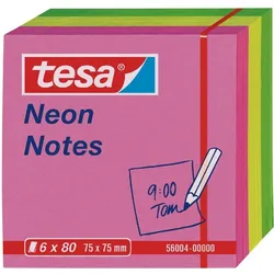 Haftnotizen tesa Neon Notes 75x75mm 6x80 Blatt pink/gelb/grün Packung mit 40 Stück