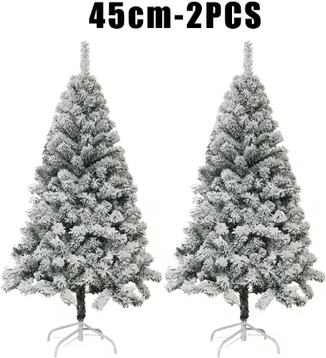 Inspire Picks White Flocked PVC Christmas Tree Realistic Snow Effect Artificial Pine For Festive Displays 2pcs christmas Tree Height: 45cm