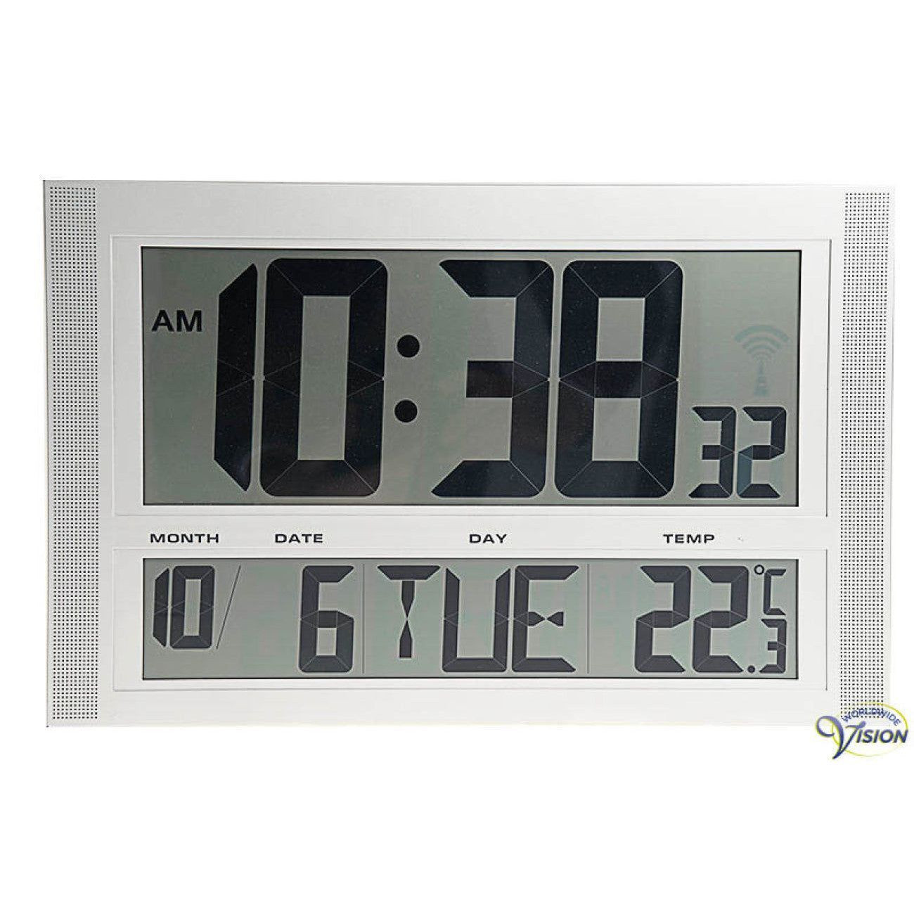 Able2 Wand- en tafelklok met extra groot digitaal display en zendergestuurde bediening - Zilver