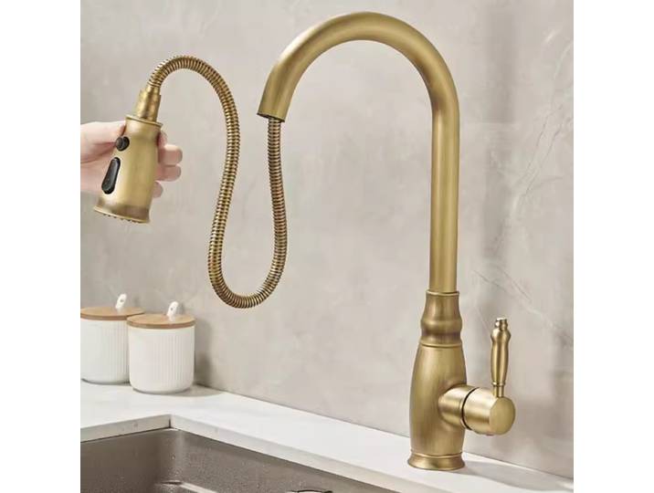 Tuqiu-Évier de cuisine antique F/05, robinet en laiton, bec rotatif rainuré, robinet d'eau chaude et froide