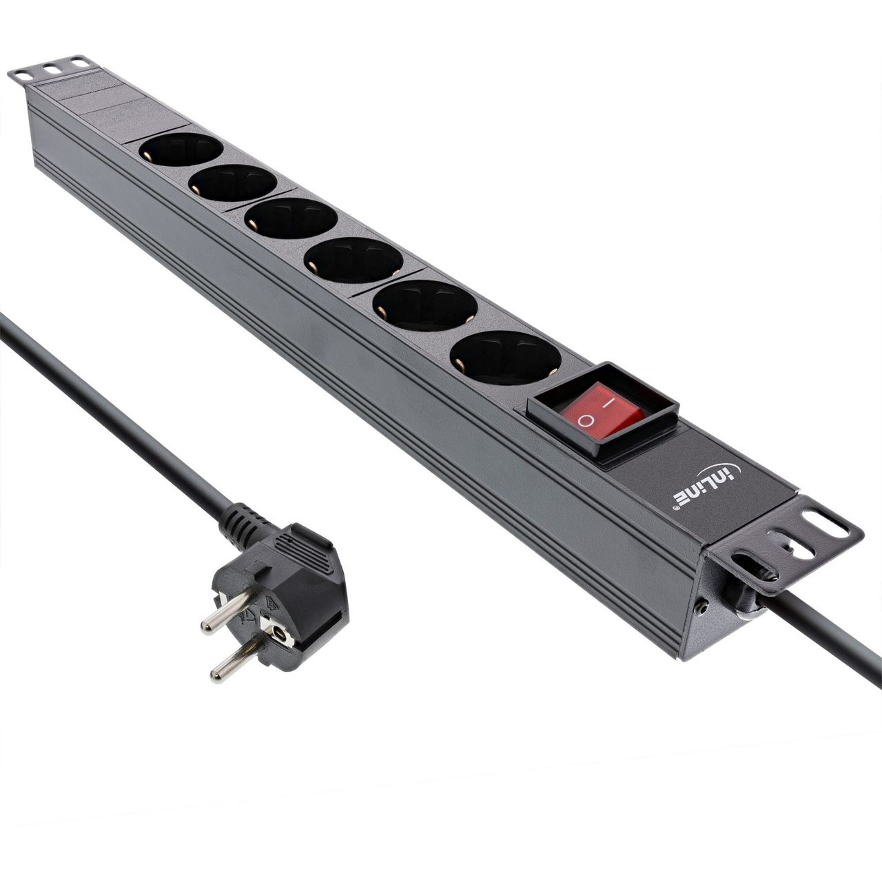 2.00m InLine Strom Steckdosenleiste mit Schalter Schwarz 6 (16415S)