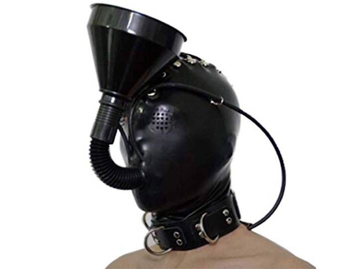 DaiQei BDSM Latex Maske Vollmaske Handgefertigt Sex Maske Sklave Fetisch Maske mit Knebel Trichter Kopfmaske Erotikspiele BDSM Maske Sexspielzeug für Cosplay Halloween Maske (Color : B, Size : L)