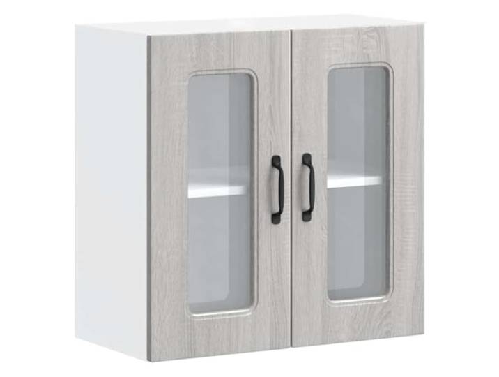 Kalmar Wandschrank für Küche, Glastür, Technikholz, Grau Sonoma Glastür, Technikholz, Sonoma Grau, Wandmontage, Geschirr, glatte Oberfläche, einfache Reinigung