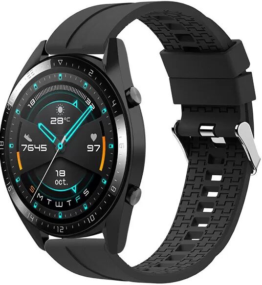 INF Premium Schwarzes Silikon Uhrenarmband - 20mm Silberschnalle