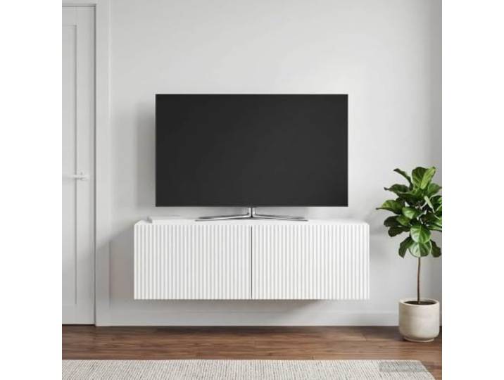 Wandmontierter TV-Schrank 98 x 31 x 30 cm Hochglanz Weiß Holzwerkstoff 90°-Drehflügeltüren, modernes Design, platzsparend, vielseitig nutzbar, einfache Reinigung