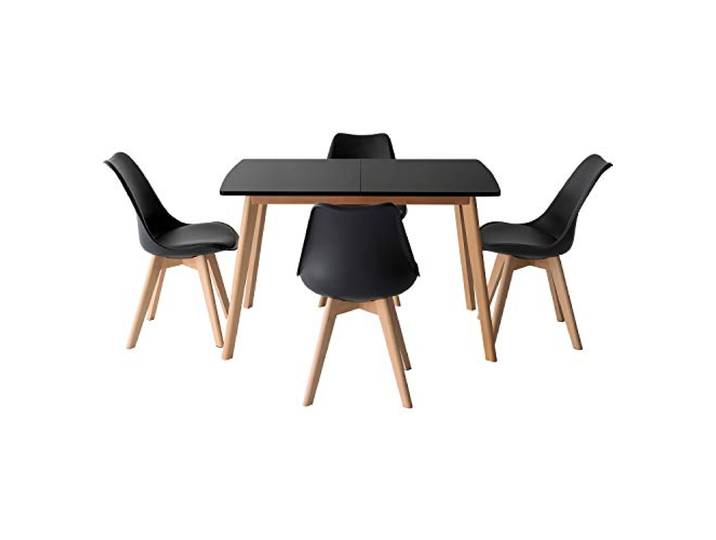 Happy Garden Set ausziehbarer Tisch 120/160cm Helga und 4 Stühle Nora schwarz