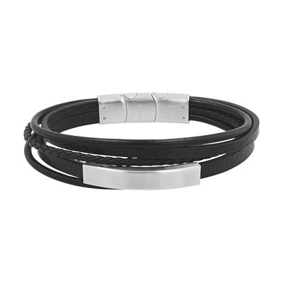 Lederarmband TOM TAILOR "Schmuck Geschenk Edelstahl Leder", schwarz (edelstahlfarben, schwarz), Armbänder, Herren, 21,5cm, Edelstahl Leder, Edelstahl, Leder, Lederarmband