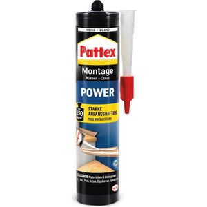 Pattex Montagekleber Power, PXP37, für außen, 370g, Baukleber, schnellhaftend, weiß