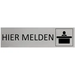 CombiCraft Aluminium Türschild Hier Melden 165x45mm mit 3M-Tape zur Befestigung, einfache Kennzeichnung von Räumen und Bereichen