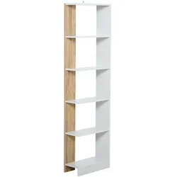 HOMCOM Regal mit 5 vielseitig nutzbaren Einlegeböden und erhöhtem Sockel, 45 x 21 x 170 cm, Weiß und Eiche