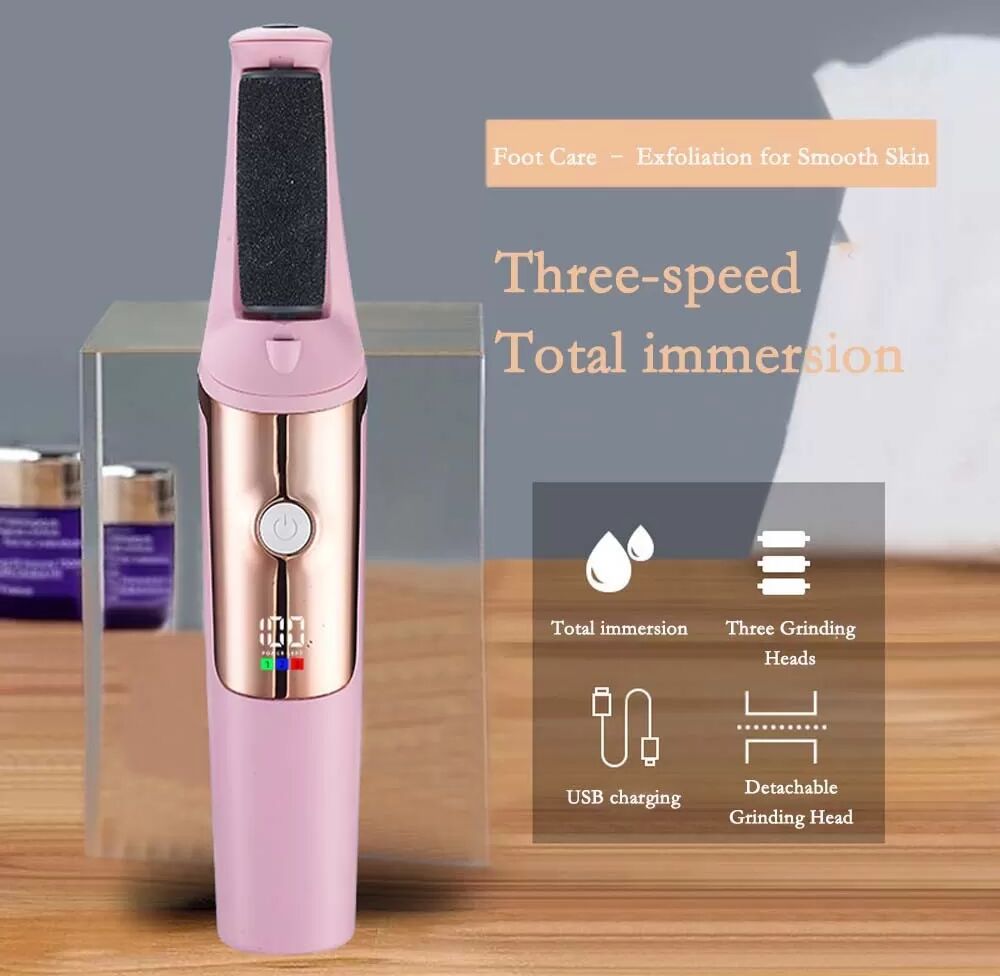 INF Elektrische Hornhautentferner Fußfeile - Automatisches Pediküre-Werkzeug mit 10-teiligem Set Rosa