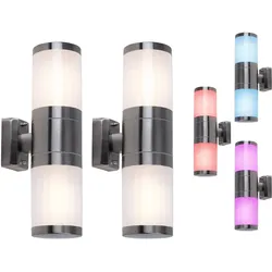 2er Set RGB LED Up Down Außen Wand Leuchten dimmbar FERNBEDIENUNG Edelstahl Balkon Garten Lampen