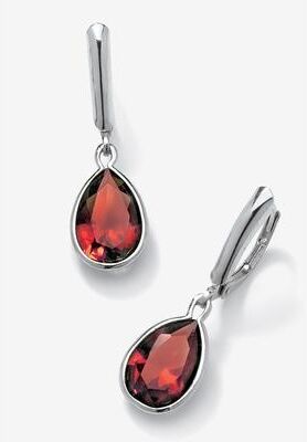 Sterling Silver Drop Earrings Pear Cut Simulated Birthstones by PalmBeach Jewelry in January