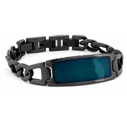 Holzkern Herrenarmband Edelstahl Modulus Blatt Blau/Schwarz