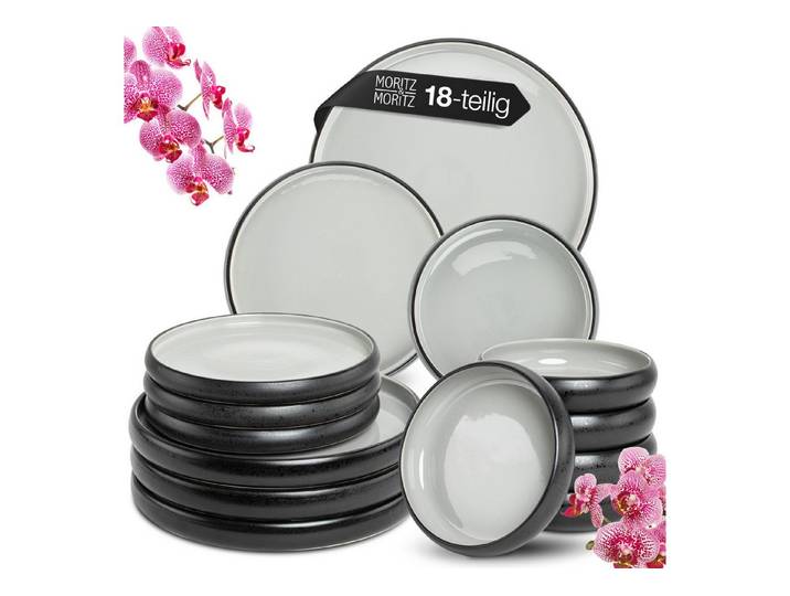 Moritz & Moritz Tafelservice SOLID UNI Geschirrset Grau (18-tlg), 6 Personen, Steinzeug, Kombigeschirr für 6 Personen