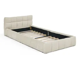 STILVORA Polsterbett 90x200 cm, Chenille-Bezug mit quadratischer Steppung, stabiler Holz- & Eisenrahmen, pflegeleicht, Beige