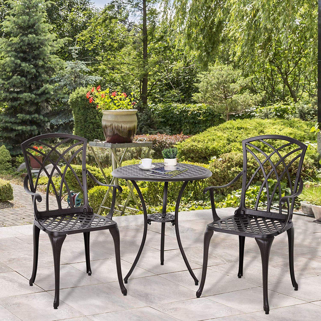 Mistana Tesha 3 Pieces Garden Dining Set for 2 Bistro Set Brown Brown 2