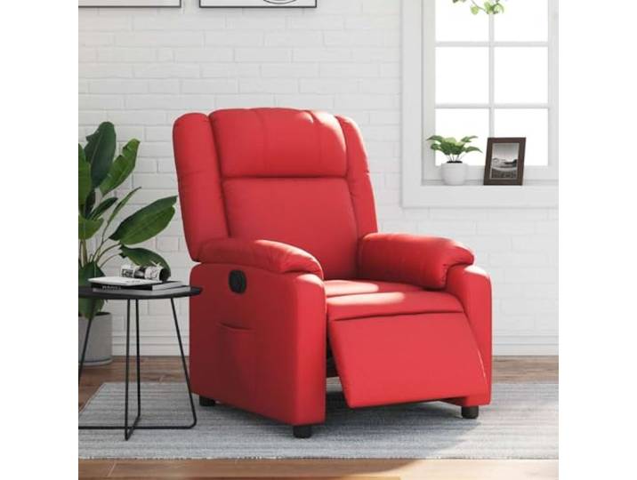 YUTAASU Red Faux Leather Electric Recliner Chair 135 Degree Recline, Side Pocket, Wood and Metal Frame, Max 110 kg