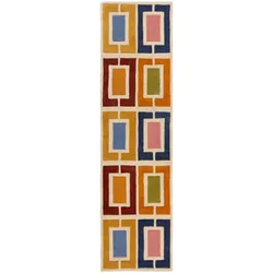 WOLLTEPPICH DERWENT, geometrisch, Orange-Bunt, 60 x 230 cm