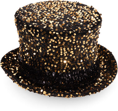 Zylinder "Pailletten", gold/schwarz