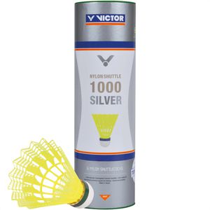 VICTOR Badminton-Bälle Nylon Shuttle 1000 Silver, Trainingsball, langsam, gelb, 6 Stück