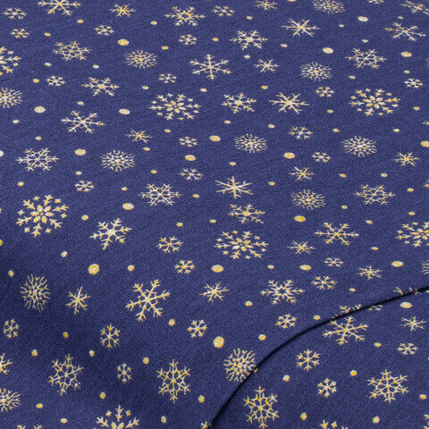 Baumwollstoff Schneekristalle "Mona", blau/gold