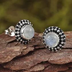 Drachensilber Mondstein Ohrstecker Steinschmuck Ohrringe 925 Silber (Paar) - Silber;Weiß