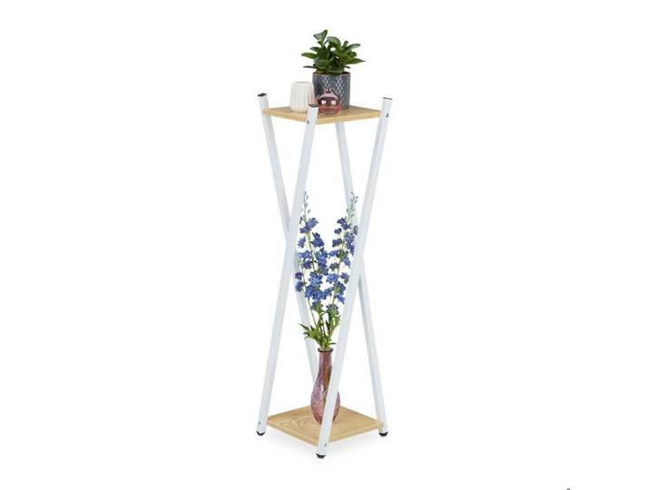 Relaxdays Étagère à plantes 2 surfaces effet bois tabouret moderne fleur HLP : 99x29x29 cm colonne blanc-brun clair