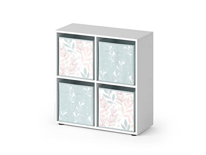 Vicco Raumteiler Tetra , Weiß 72.6 x 72 cm mit 4 Faltboxen opt.1, zur Aufbewahrung von Büchern und 30x30 cm Aufbewahrungsboxen