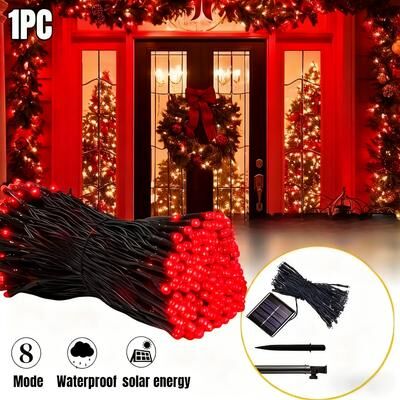 Multicon Wholesale Hub Solar String Lights LED, Starry Sky Lights For Outdoor Garden, Yard, Christmas, Halloween Decor red 1pc 100 Led