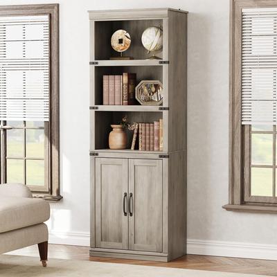 Garvee "68.7"" Farmhouse 5-Tier Bookcase w/ Cabinet & Doors"