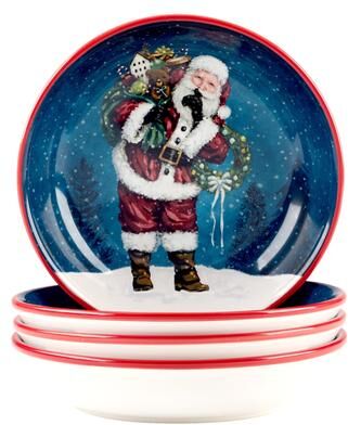 "Certified International Santa's Secret 9"" Soup/Pasta Bowls, Set of 4 - 9"" Diameter x 2"""